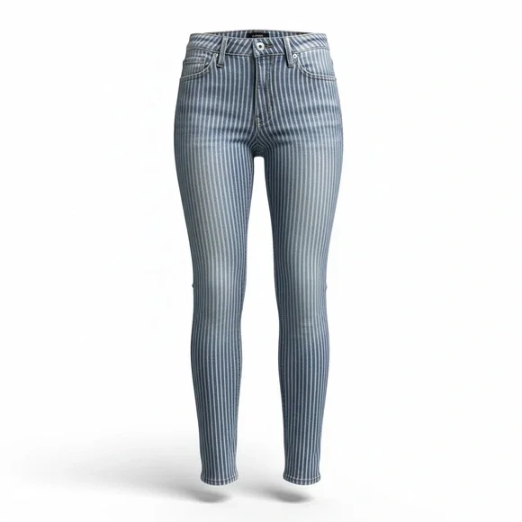 LOFT Vertical-Striped Blue Skinny Jeans - Picture 1 of 8